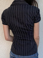 Vintage Striped Short Sleeves Shirts