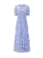 Ruffles Dress Illusion Neckline Ruffles Layered Tulle Maxi Dresses