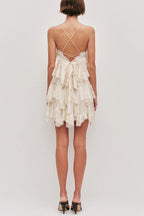 Ophelia Layered Lace Trim Tiers Adjustable Straps Backless A-line Mini Dress