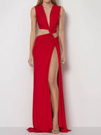Deep V-Neck High Slit Maxi Dress