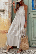 Striped Smocked Square Neck Spaghetti Strap Tiered Maxi Dress