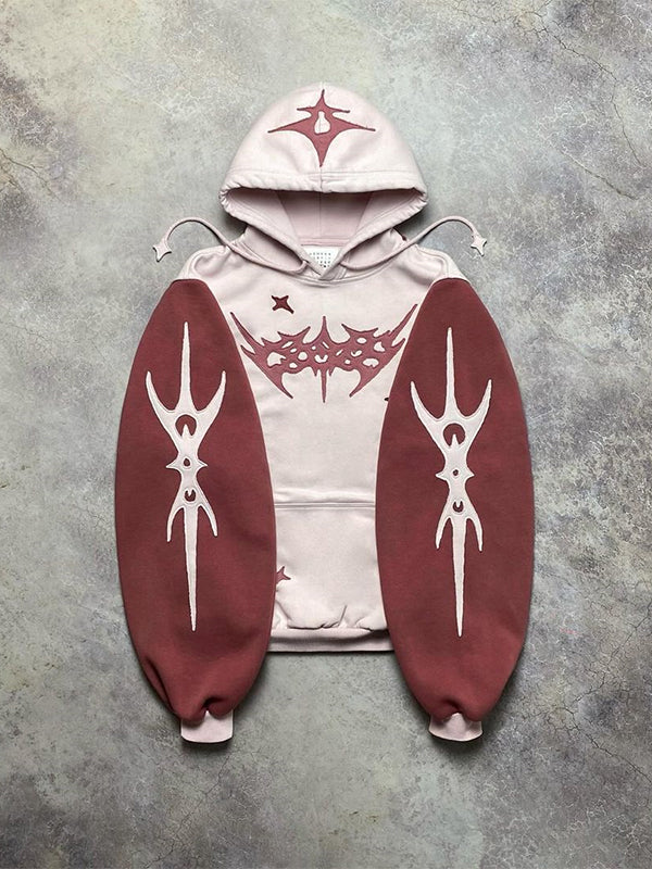 Contrast Color Lettering Oversized Long Sleeve Hoodie