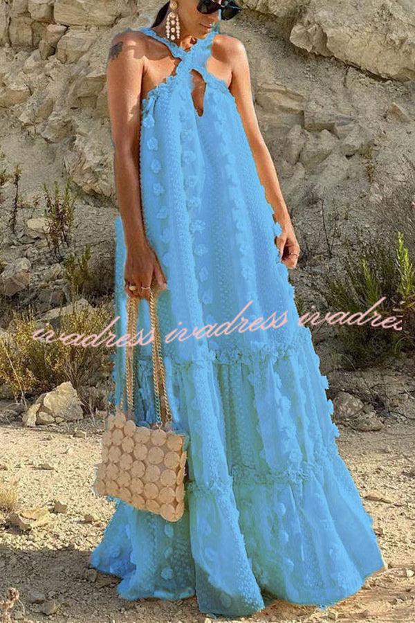 Sweet By The Sea Flower Decor Halter Maxi Dress