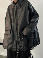 Oversized Black Faux Leather Jacket