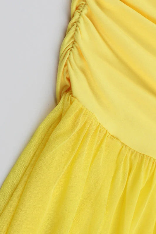 Halter Neck Keyhole Ruched High Split Pleated Maxi Dress