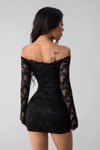 Lace Off Shoulder Long Sleeve Bodycon Mini Graduation Dress