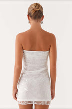 Strapless Sequin Floral Embroidered Mesh Bodycon Mini Dress