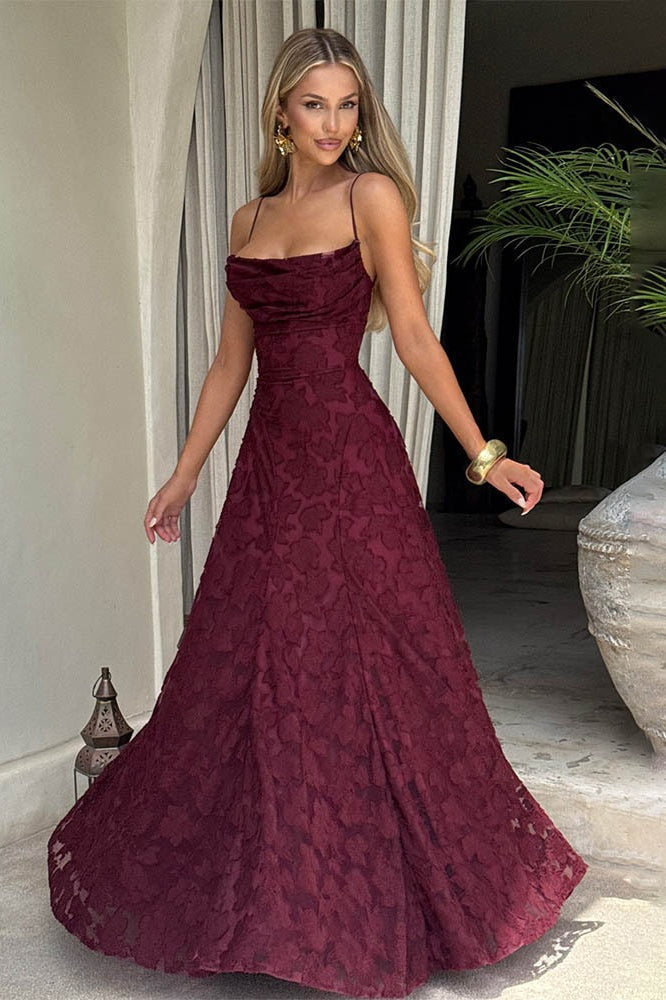 Floral Lace Cross Back Lace Up Open Back A-Line Maxi Gown