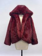 Burgundy Hooded Faux Fur Jacket For Women 2026
