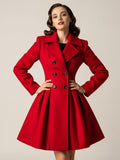 Retro Red 1950s Double-Breasted A-line Woolen Coat For Women 2026