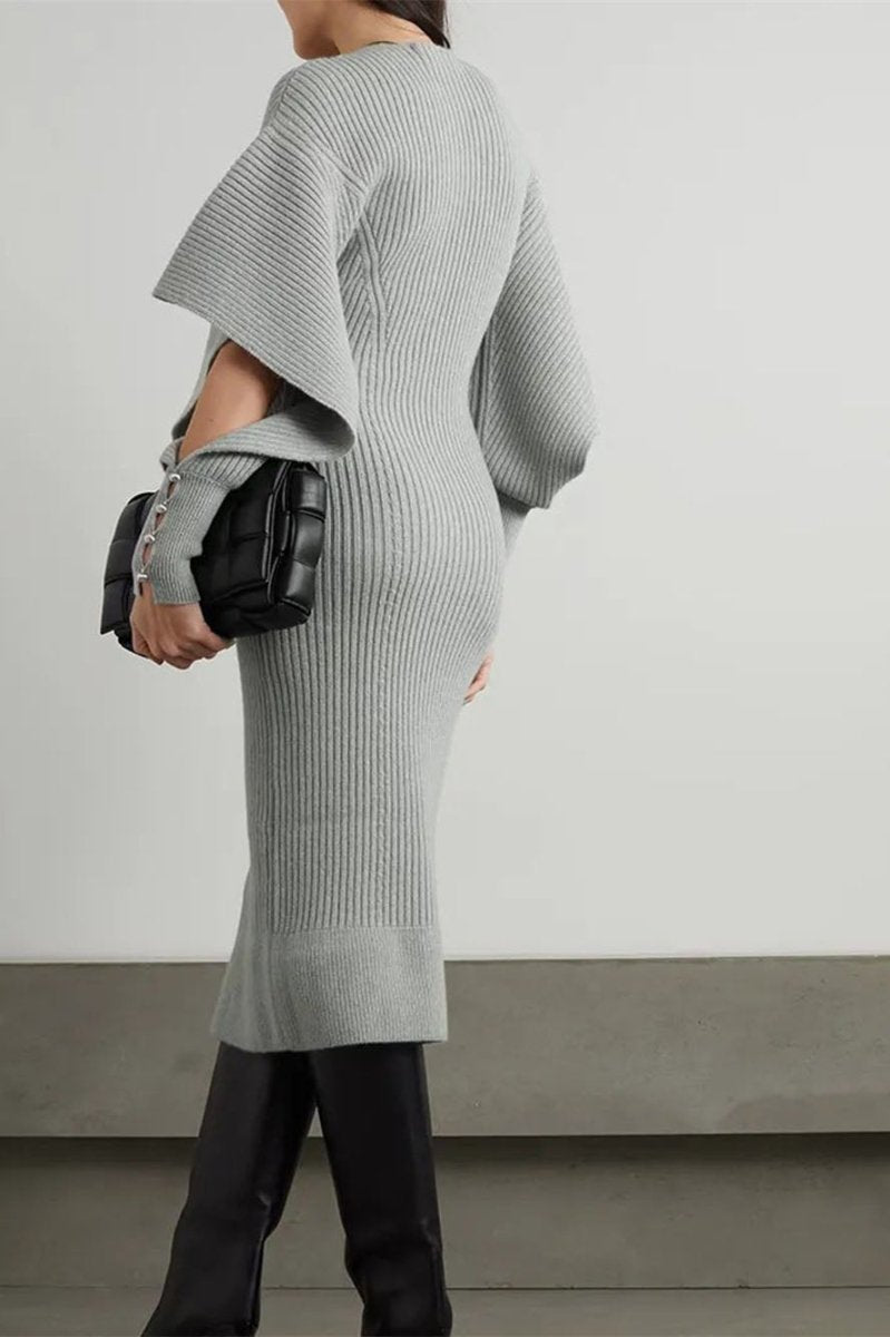 Fernanda Premium Cut Out Midi Knit Dress with Batwing Sleeves Everyday Luxe Edit