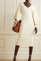 Úrsula Minimalist Cut Out Midi Knit Dress with Batwing Sleeves Chic Silhouette Collection