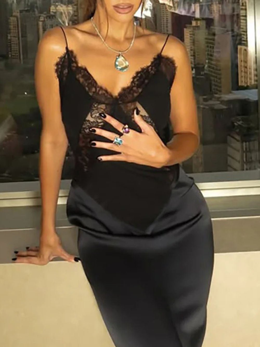 Alessia Lace Spaghetti Maxi Dress