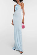 Rebeca Statement Halter Neck Maxi Dress with Floral Appliqu��s Evening Wear Edit