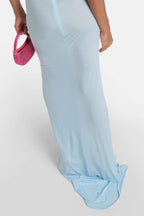 Bárbara Timeless Neck Maxi Dress with Floral Appliqués Premium Wardrobe Essential