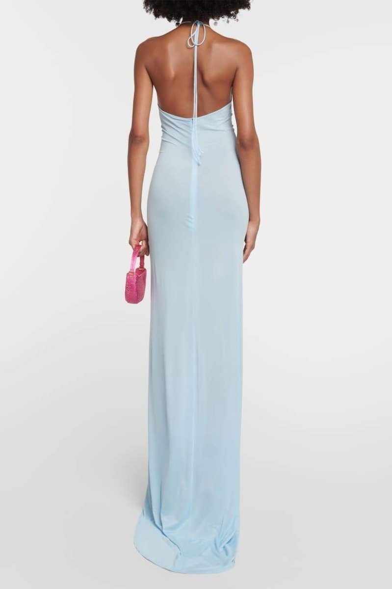 Rebeca Statement Halter Neck Maxi Dress with Floral Appliqu��s Evening Wear Edit