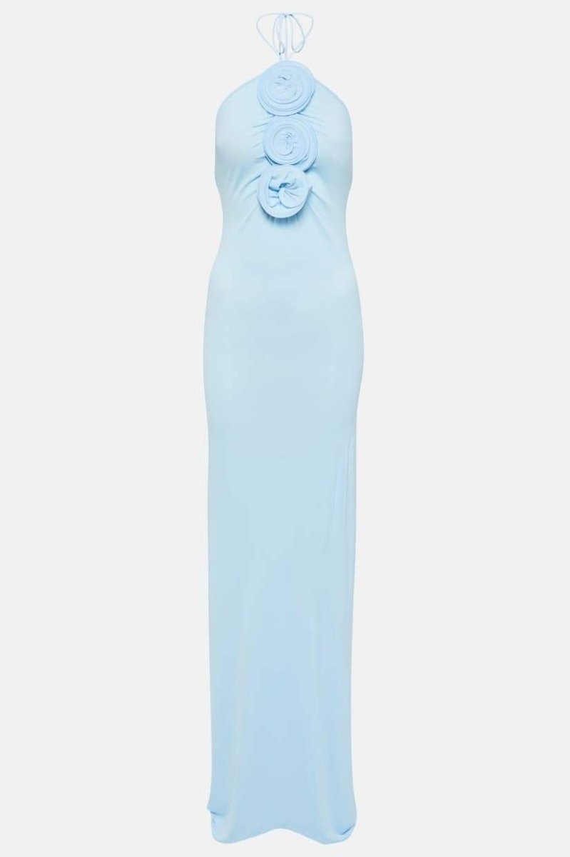 Rebeca Statement Halter Neck Maxi Dress with Floral Appliqu��s Evening Wear Edit