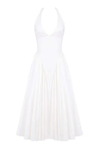 Halter Plunging V-Neck Gathered Full Skirt Midi Dress