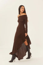Mariana Boutique Off the Shoulder Flared Midi Knit Dress Premium Wardrobe Essential