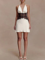 Amelie Lace Patchwork Halter Mini Dress