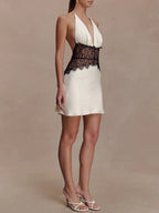 Amelie Lace Patchwork Halter Mini Dress