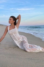 Julia Aesthetic Semi Sheer Maxi Dress with Ruffles Chic Silhouette Collection