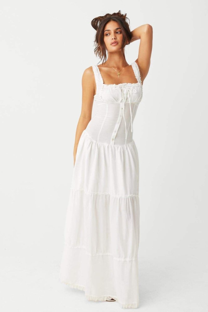 Valeria Boutique Semi Sheer Maxi Dress with Ruffles Premium Wardrobe Essential