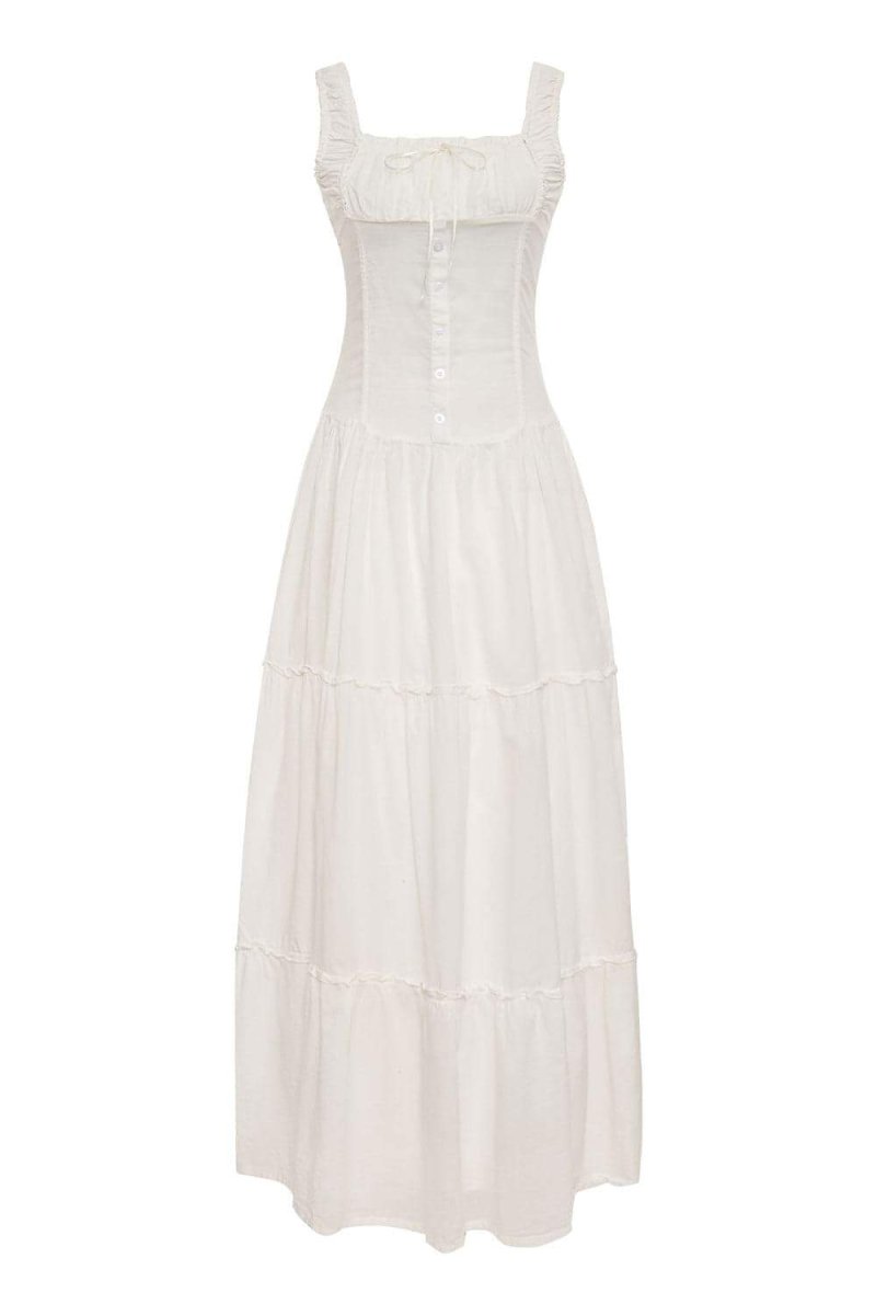 Valeria Boutique Semi Sheer Maxi Dress with Ruffles Premium Wardrobe Essential