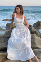 Julia Aesthetic Semi Sheer Maxi Dress with Ruffles Chic Silhouette Collection