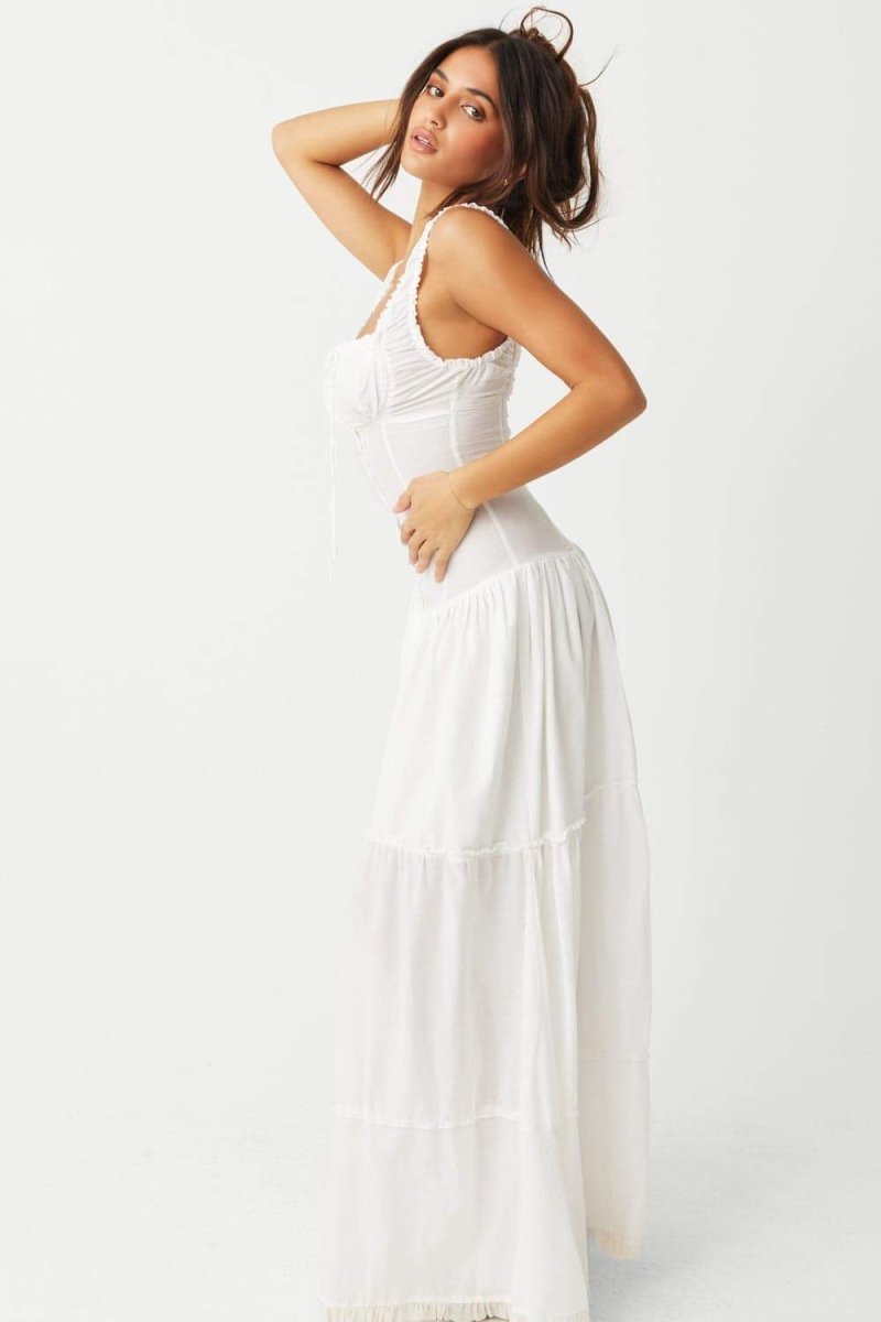 Valeria Boutique Semi Sheer Maxi Dress with Ruffles Premium Wardrobe Essential