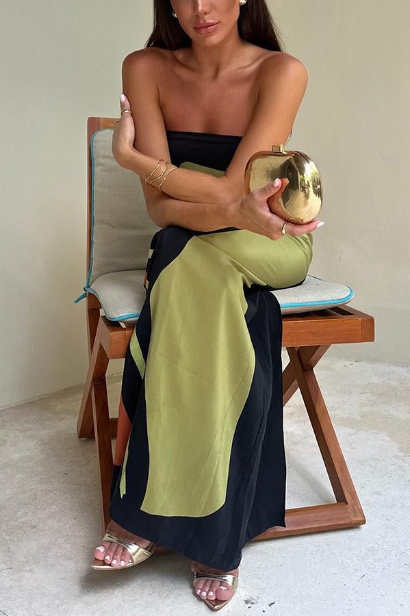 Abstract Floral Print Strapless Column Maxi Dress