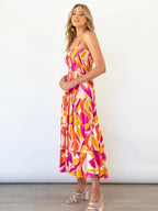 Nina Boutique Printed Tiered Maxi Summer Dress with Ruched Bodice Designer Edit
