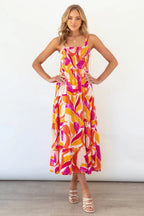 Zulema Effortless Printed Tiered Maxi Summer Dress with Ruched Bodice Boutique Collection