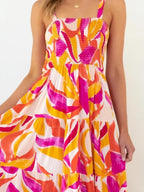 Aranza Minimalist Printed Striped Maxi Summer Dresses Women with Ruffle Top Evening Wear Edit