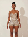 Animal Print Strapless Shorts Two Piece Set