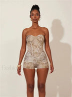 Animal Print Strapless Shorts Two Piece Set