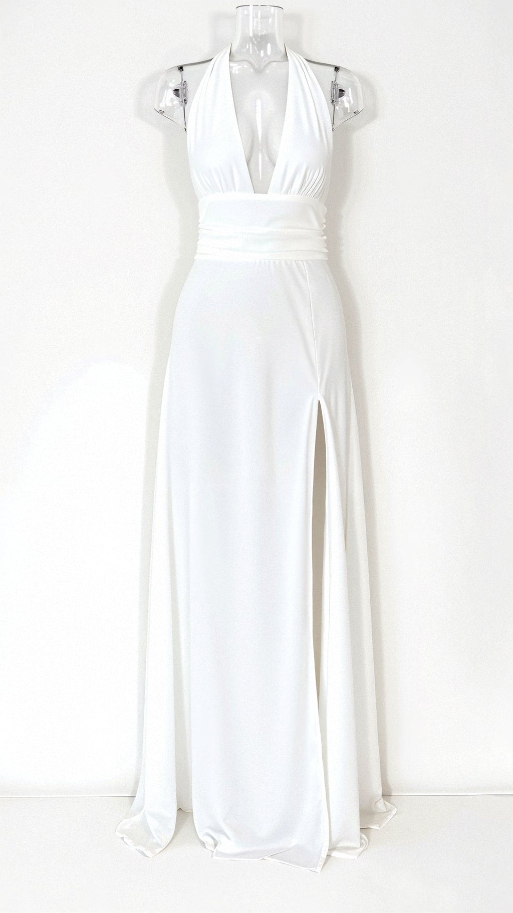 Waleska Elevated Maxi Halter Dress V Neck and Slit Chic Silhouette Collection