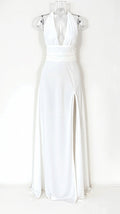 Oriana Chic Maxi Halter Dress V Neck and Slit Designer Edit