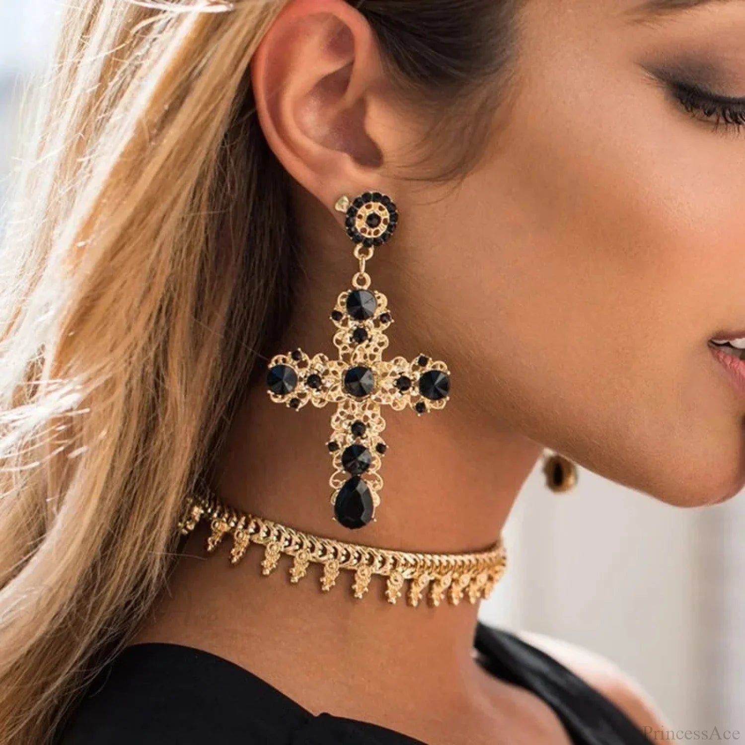 Antique Crystal Cross Baroque Dangle Earring
