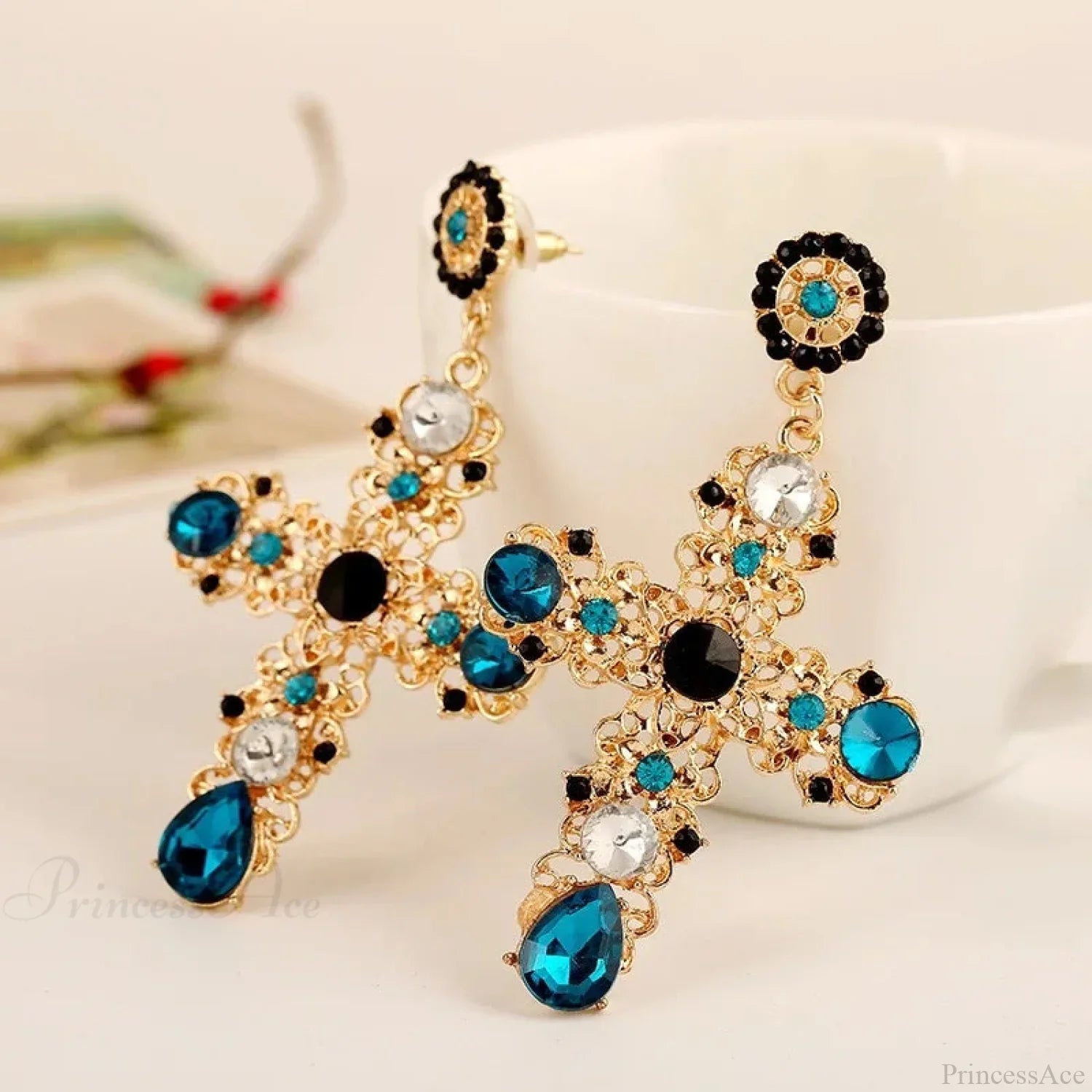 Antique Crystal Cross Baroque Dangle Earring