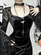 Antique Flare Sleeve Square Collar Full-Length Dress