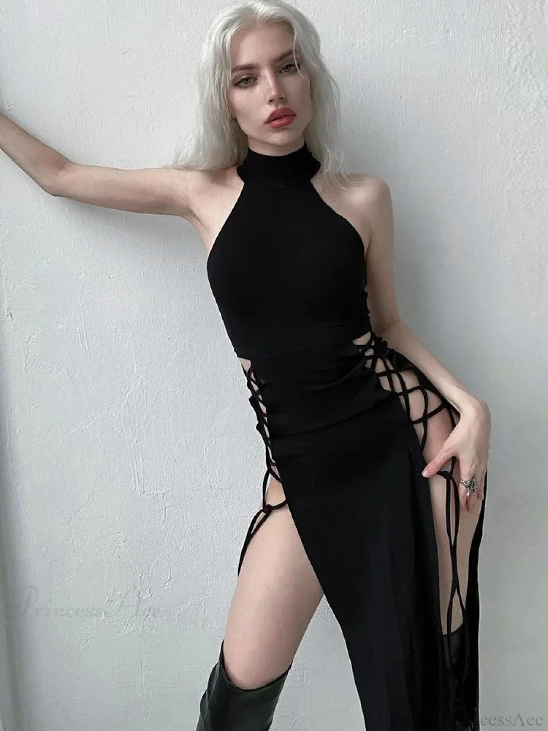 Antique Futuristic Hollow Lace-Up Full-Length Dress