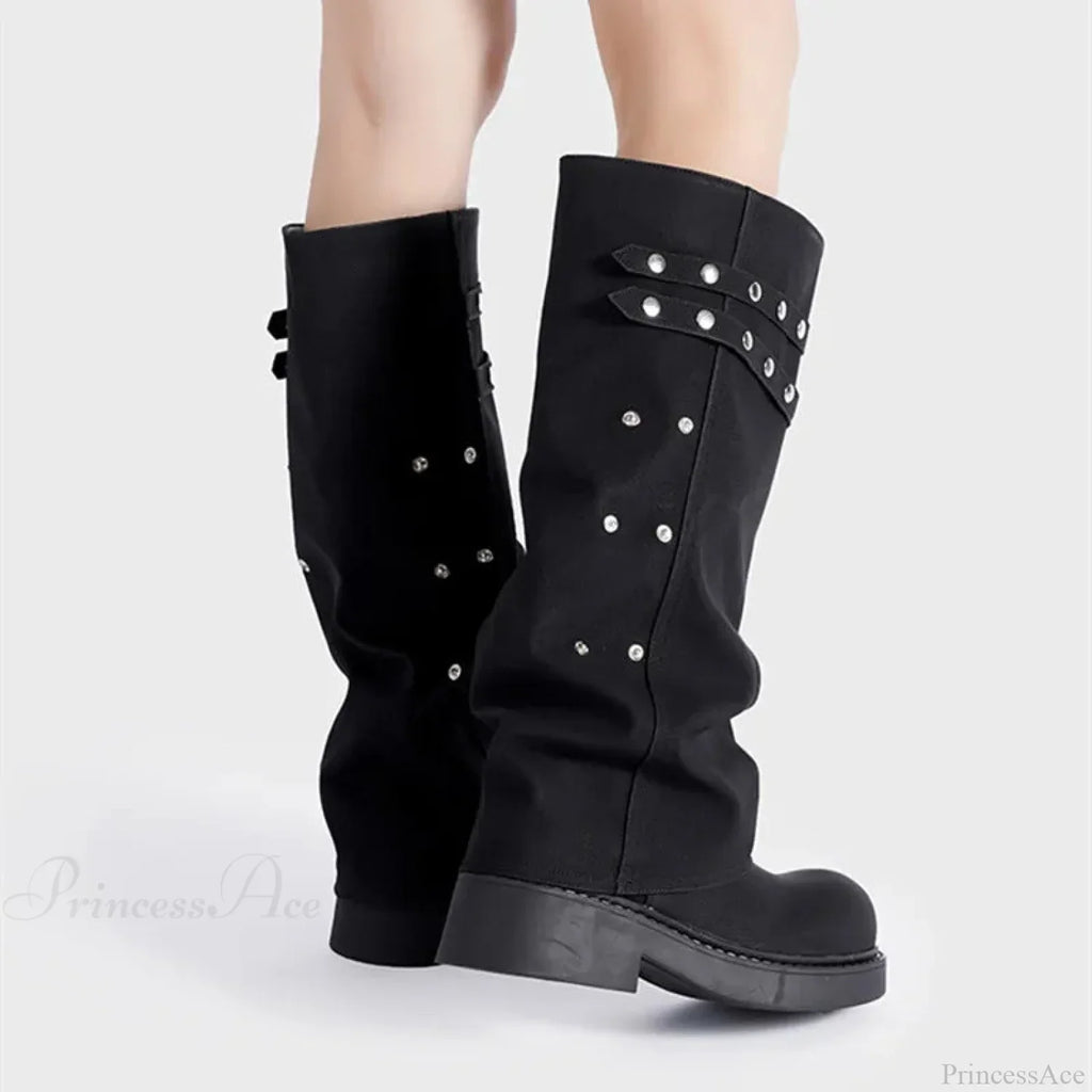 Antique Rivet Clasp Gothic Thigh-High Boot