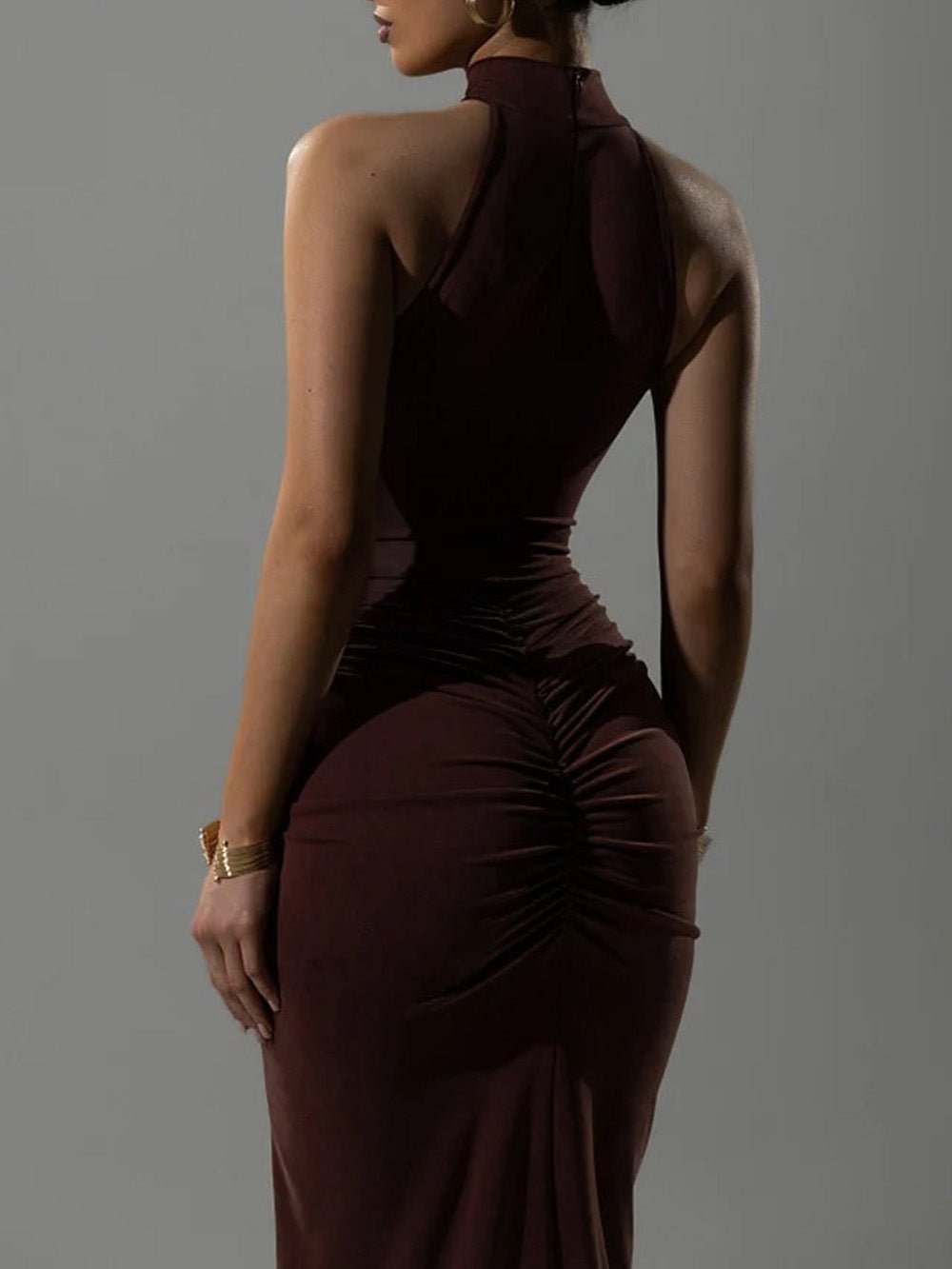 Ariana Halter Ruched Maxi Dress