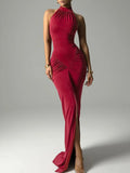 Ariana Halter Ruched Maxi Dress