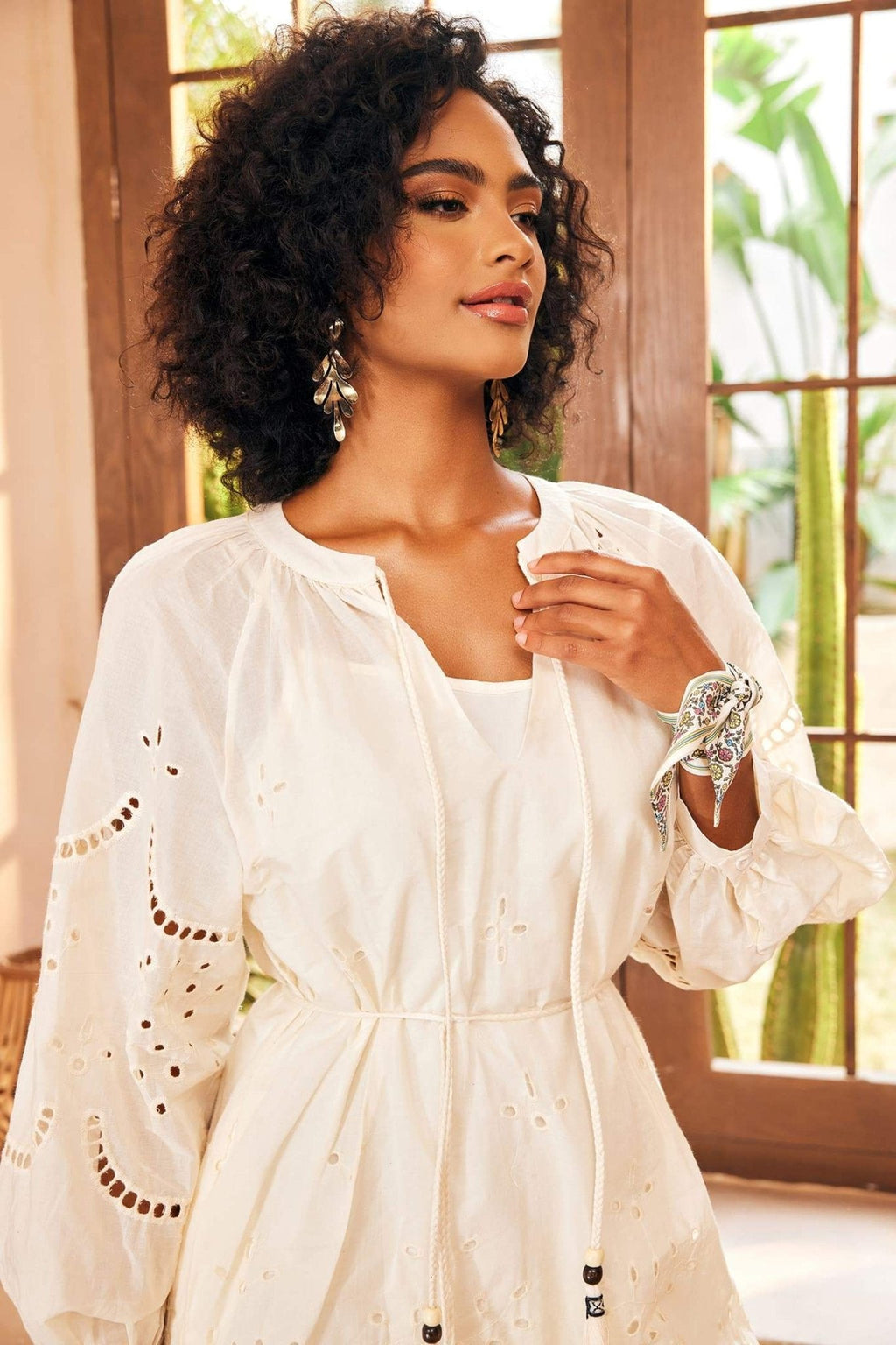 Yasmina Aesthetic Embroidered Midi Dress with Hemstitch Evening Wear Edit