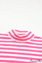 Arm Design Long Textured Pink Knit Striped Tee