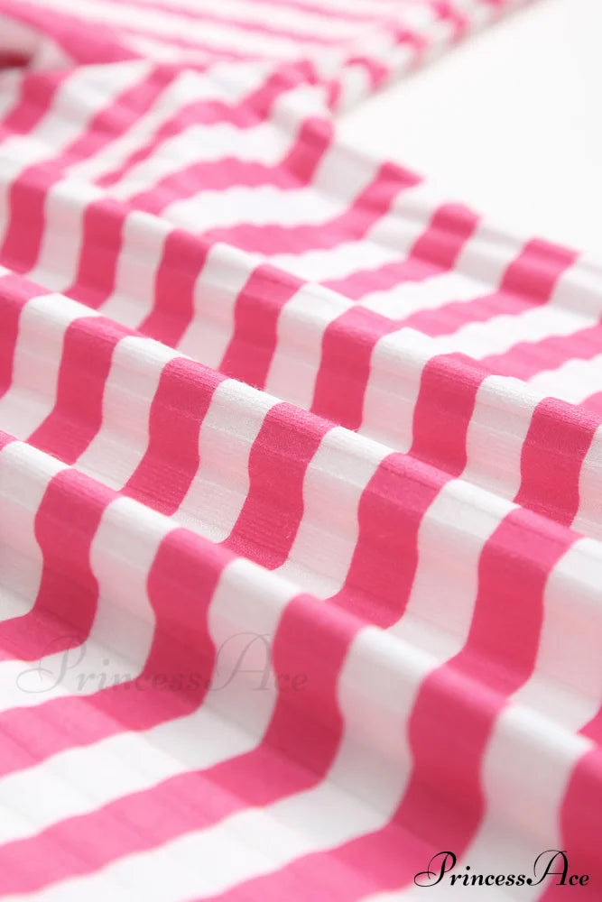Arm Design Long Textured Pink Knit Striped Tee