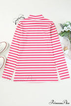 Arm Design Long Textured Pink Knit Striped Tee