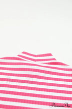Arm Design Long Textured Pink Knit Striped Tee